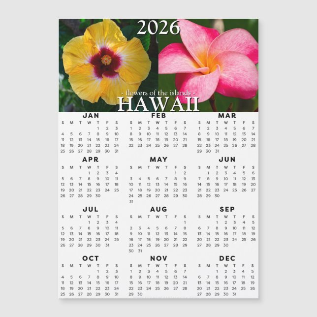 Carte Magnétique Calendrier magnétique des fleurs Hawaii 2026 (Devant)