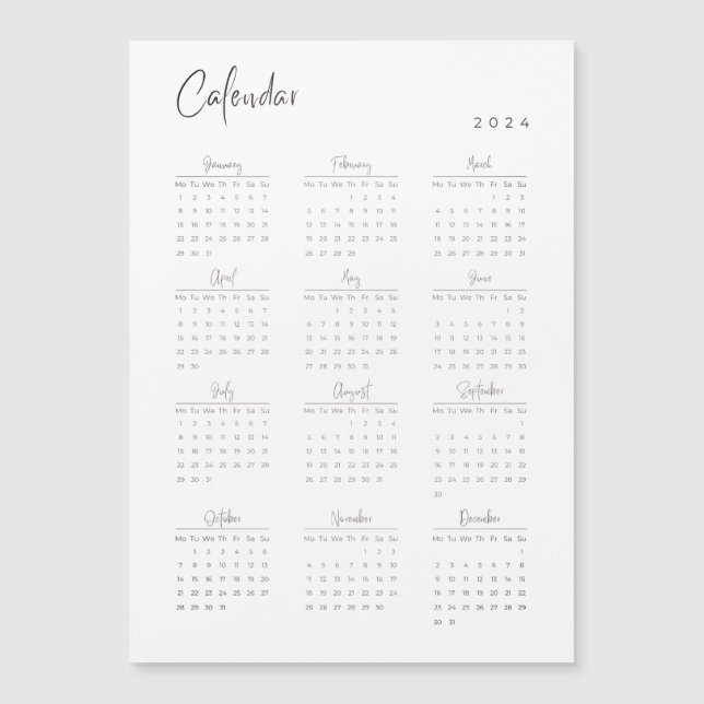 Carte Magnétique Calendrier magnétique minimal 2024 (Devant)