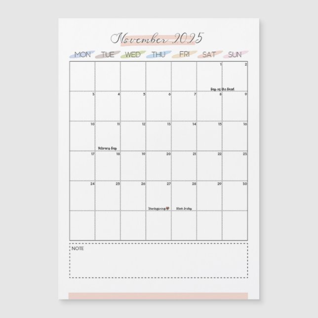 Carte Magnétique Calendrier magnétique novembre 2025 (Devant)