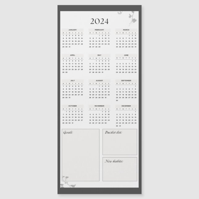 Carte Magnétique Calendrier minimal gris 2024 (Devant)