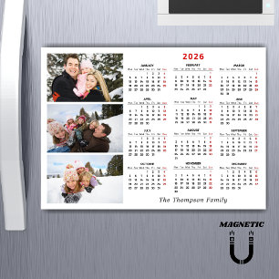 Carte Magnétique Calendrier Minimaliste Simple 2026 Une Photo Aiman