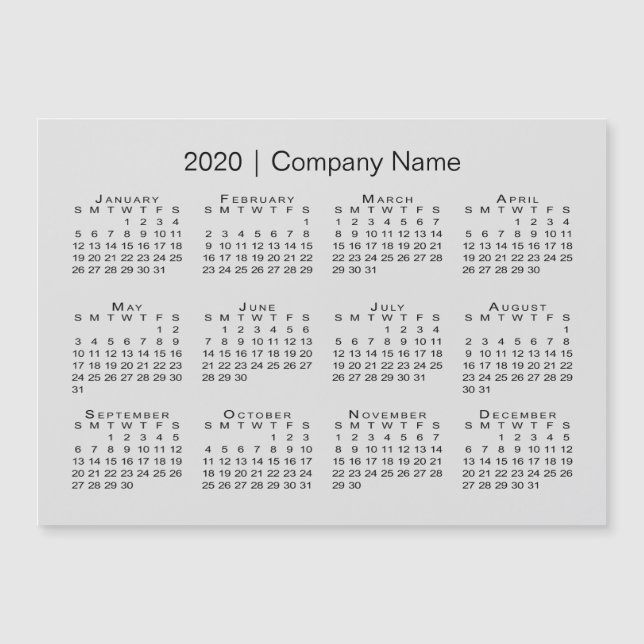 Carte Magnétique Calendrier Modern Grey 2020 avec nom de l'entrepri (Devant)