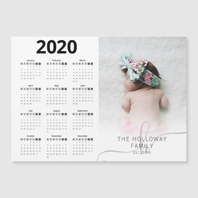 Carte Magnétique Calendrier moderne 2020 photo typographie de famil (Devant)