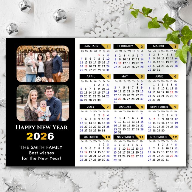 Carte Magnétique Calendrier moderne 2026 2 Photo Black Gold Magnéti (Créateur téléchargé)