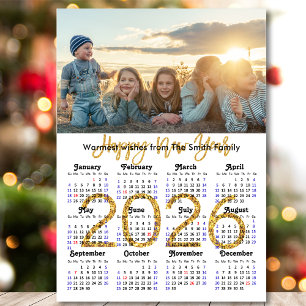 Carte Magnétique Calendrier moderne 2026 Gold Script Simple Magnéti