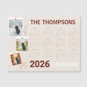 Carte Magnétique Calendrier personnalisé 2026 avec chat saisonnier
