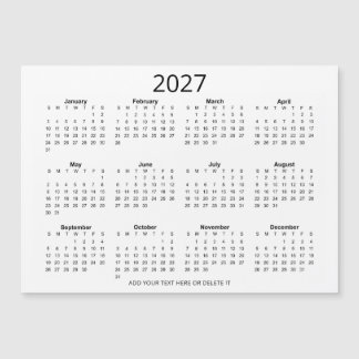 Carte Magnétique Calendrier personnalisé noir et blanc 2027 avec vo