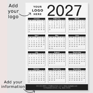 Carte Magnétique Calendrier personnalisé noir et blanc 2027 & logo 