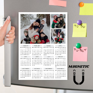 Carte Magnétique Calendrier photo collage couleur modifiable 2026 a
