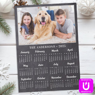 Carte Magnétique Calendrier photo personnalisé 2026 Rustic Chalkboa