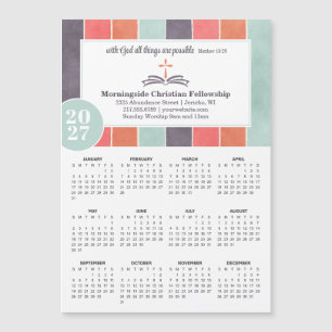 Carte Magnétique Calendrier promo église 2027 multicolore à rayures