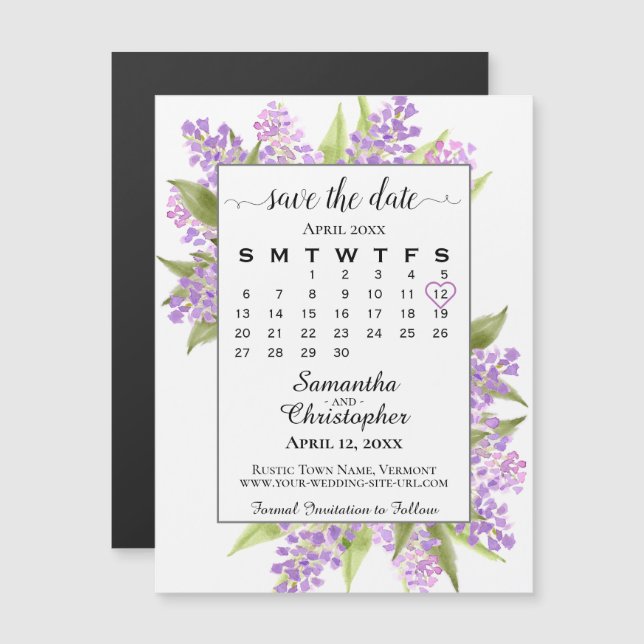 Carte Magnétique Calendrier Rustique Boho Lilacs Enregistrer la dat (Devant / Derrière)