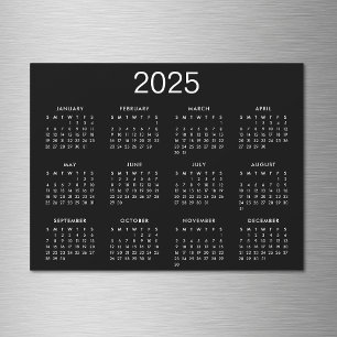 Carte Magnétique Calendrier Simple Noir Et Blanc 2025