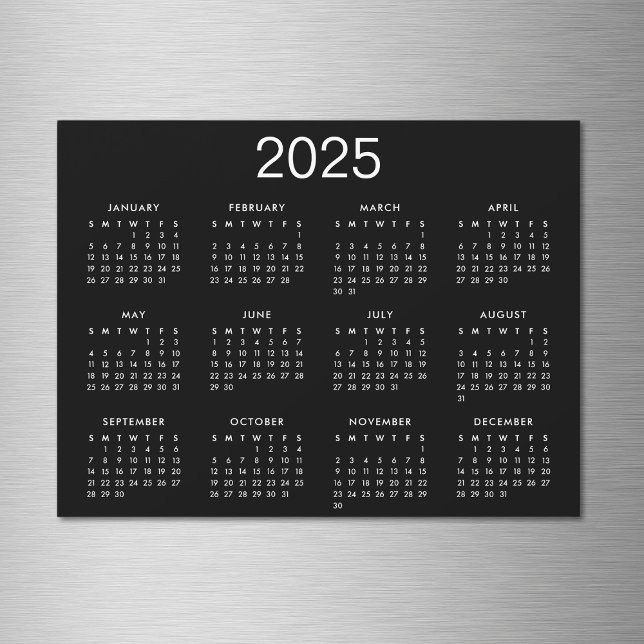 Carte Magnétique Calendrier Simple Noir Et Blanc 2025 (Créateur téléchargé)