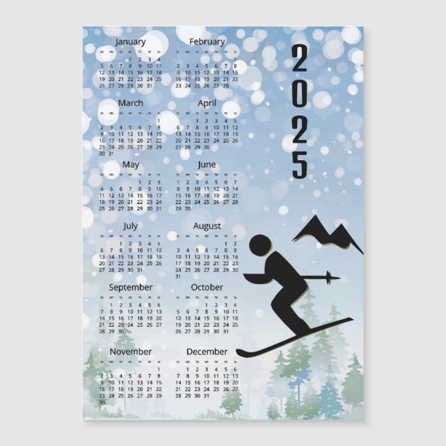 Carte magnétique Calendrier Skiing Design 2025 (Devant)
