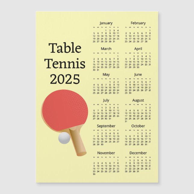 Carte magnétique Calendrier Tennis 2025 (Devant)