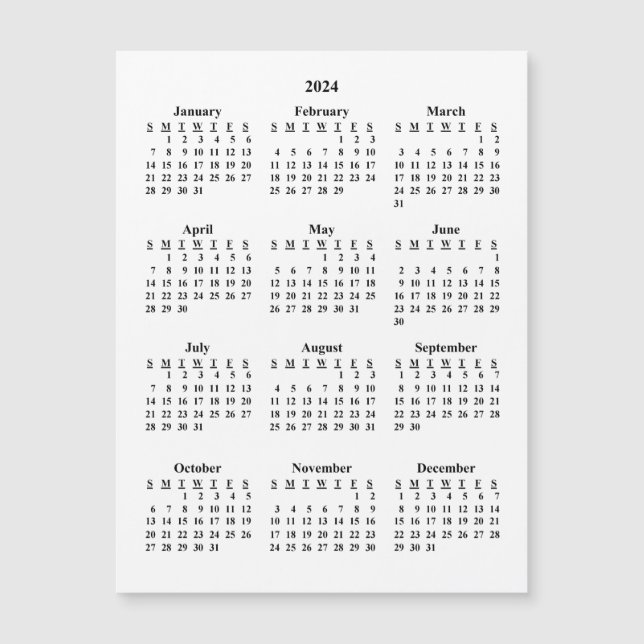 Carte Magnétique Calendrier vide 2024 (Devant)