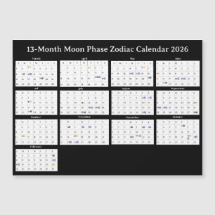 Carte Magnétique Calendrier Zodiaque des Phases de Lune sur 13 Mois