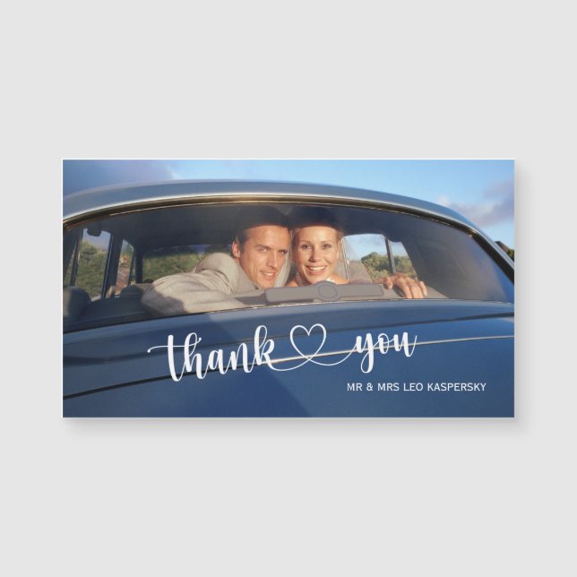 Carte Magnétique Calligraphie Coeur Script Mariage Photo Merci (Devant)