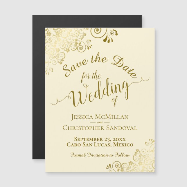 Carte Magnétique Calligraphie or sur crème Enregistrer l'aimant Dat (Devant / Derrière)