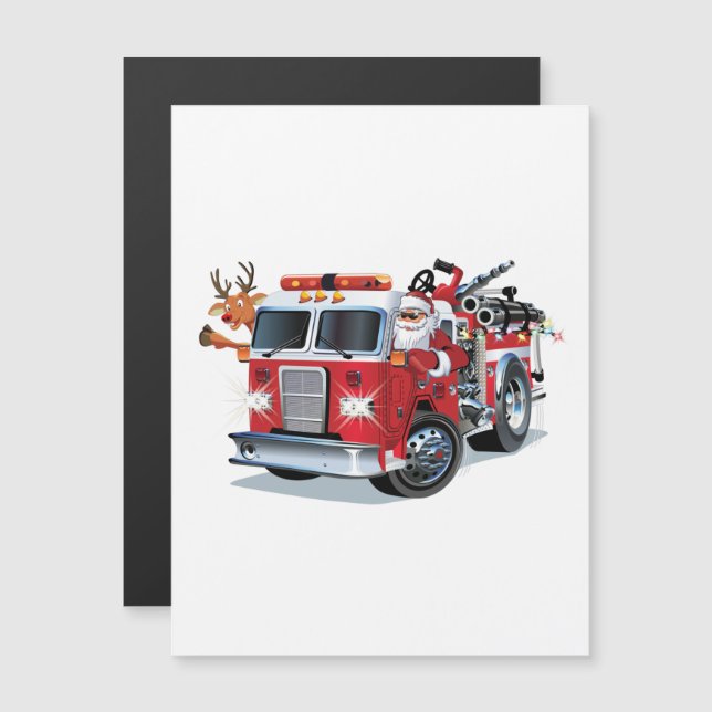 Carte Magnétique Camion de feu de Noël de dessin animé (Devant / Derrière)