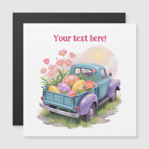 Carte Magnétique Camion Rétro Sarcelle et Violet avec Œufs de Pâque