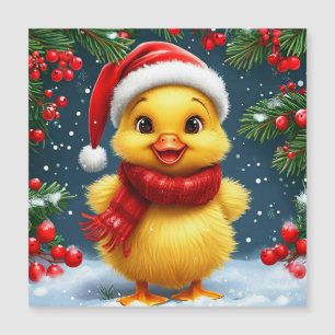 Carte Magnétique Caneton jaune festif en chapeau de Père Noël