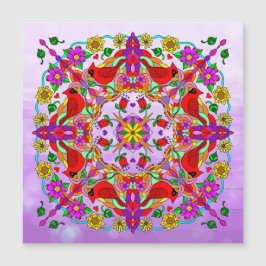 Carte Magnétique Cardinal et fleurs Mandala