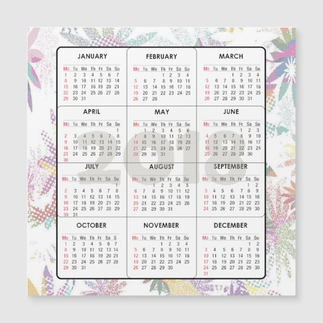 Carte magnétique Carré Calendrier 2018 (Devant)