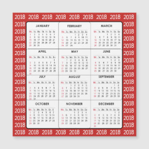 Carte magnétique Carré Calendrier Rouge 2018