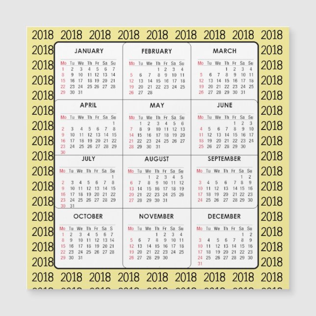 Carte magnétique carrée de calendrier du jaune (Devant)