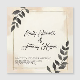 Carte Magnétique Carton d'invitation de mariage à feuille vert fonc