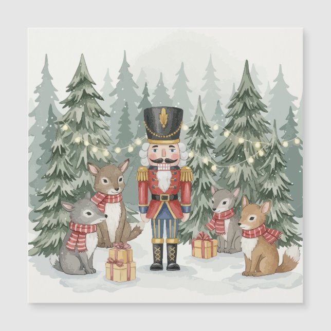 Carte Magnétique Casse-noisette aquarelle de Noël en forêt  (Devant)