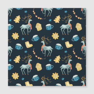 Carte Magnétique Cerfs de Noël : Motif sans couture à l'aquarelle