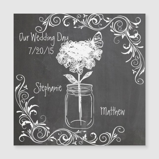CARTE MAGNÉTIQUE CHALKBOARD MASON JAR GARDEN MARIAGE (Devant)