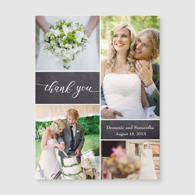 Carte Magnétique Chalkboard Photo Collage Rustique Mariage Merci (Devant)
