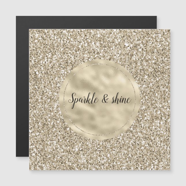 Carte Magnétique Champagne Gold Glitzy Parties scintillant (Devant / Derrière)