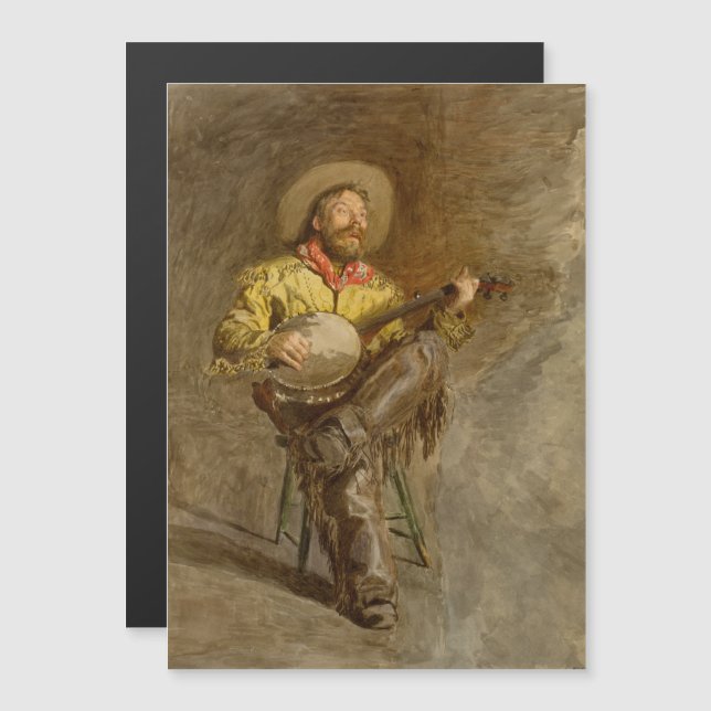 Carte Magnétique Chanter Espagnol Cowboy à Banjo jouer à la chanson (Devant / Derrière)