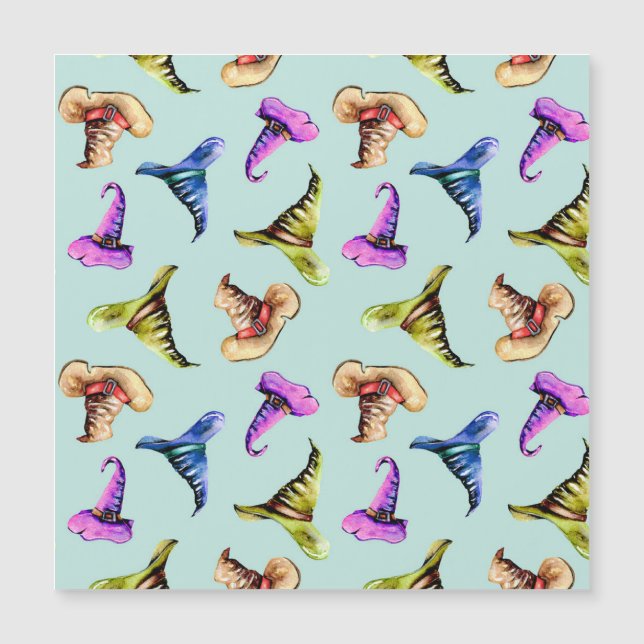 Carte Magnétique Chapeaux anciens aquarelle : fond bleu. (Devant)