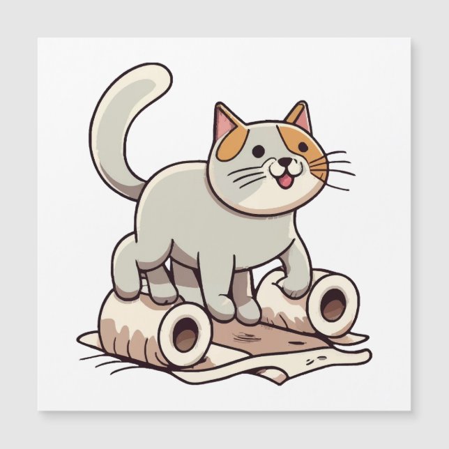 Carte Magnétique Chat Jouer avec du papier toilette (Devant)