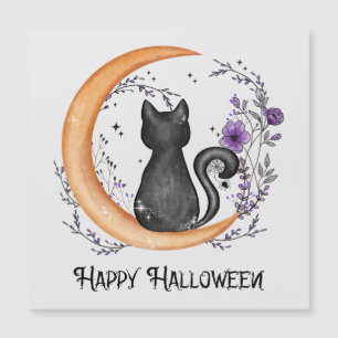 Carte Magnétique Chat noir et lune de croissant pour Halloween heur