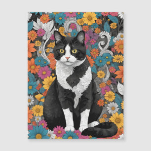 Carte Magnétique Chaton parmi les fleurs