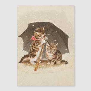 Carte Magnétique Chatons vintage sous un parapluie, art antique de