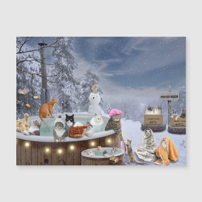 Carte Magnétique Chats dans la scène hivernale des bains chauds (Devant)