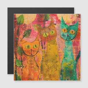 Carte Magnétique Chats d'aquarelle de Boho - Art de la féline terre