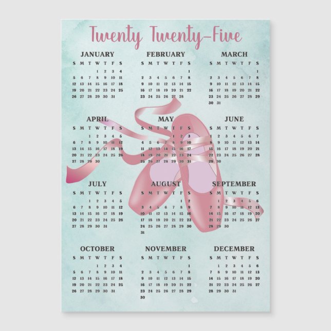Carte Magnétique Chaussures de ballet Chaussons Calendrier 2025 Car (Devant)