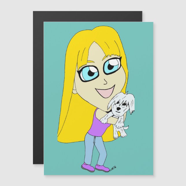 Carte Magnétique Chibi avec un chiot (Devant / Derrière)