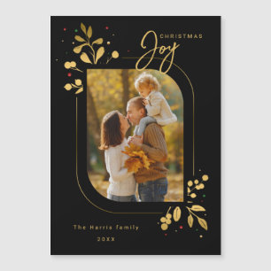 Carte Magnétique Chic Glam Gold Feuilles Joie Calligraphie Photo
