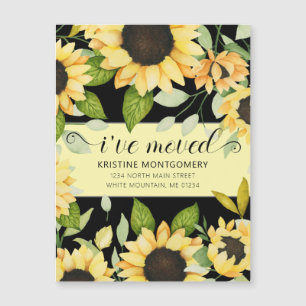 Carte Magnétique Chic Tournesol Aquarelle Florale Noir J'ai déménag