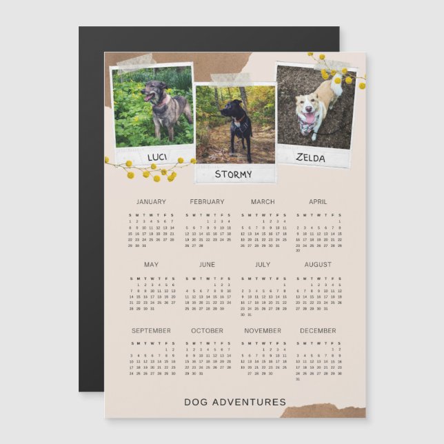 Carte Magnétique Chien Aventures mignon 2023 Calendrier magnétique (Devant / Derrière)